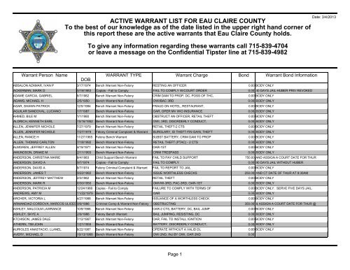 Active Warrants - Eau Claire County