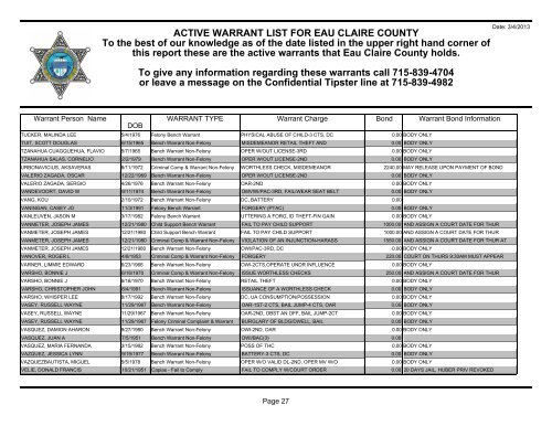 Active Warrants - Eau Claire County