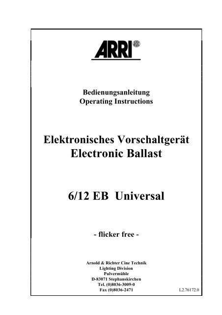 Electronic Ballast 6/12 EB Universal - Arri
