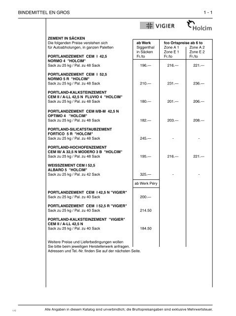 Preisliste 2012 - Baustoffe Einsiedeln AG