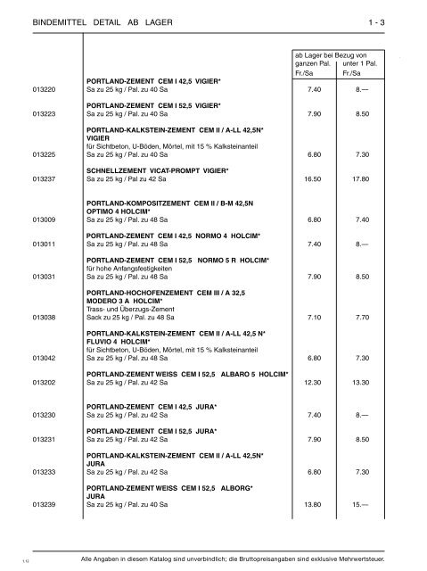 Preisliste 2012 - Baustoffe Einsiedeln AG