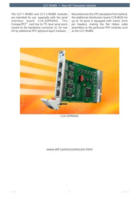 Rear I/O Module • CU7-RS485 - Ekf