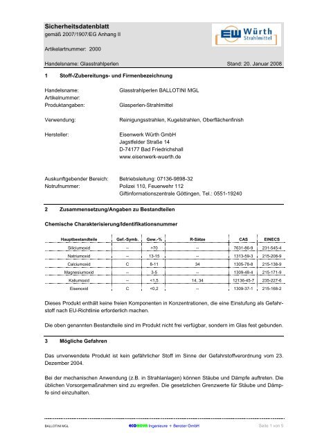 Sicherheitsdatenblatt gemäß 91/155/EWG - Eisenwerk Würth