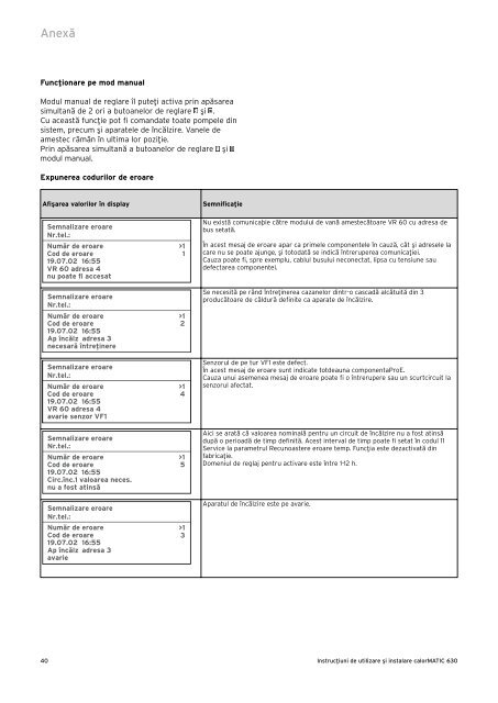 Manual de instalare si utilizare - Calor