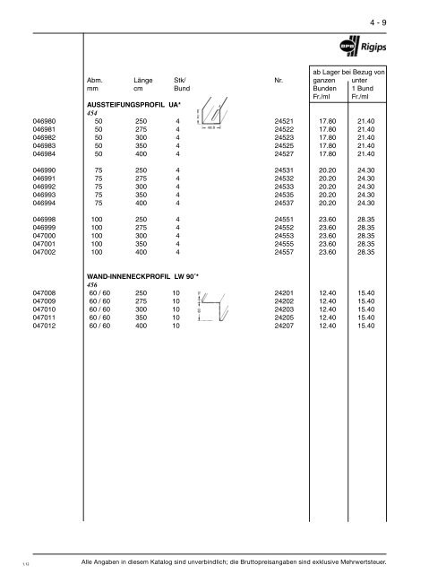 Preisliste 2012 - Baustoffe Einsiedeln AG