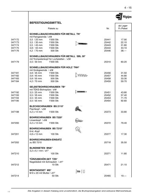 Preisliste 2012 - Baustoffe Einsiedeln AG