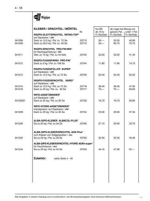 Preisliste 2012 - Baustoffe Einsiedeln AG