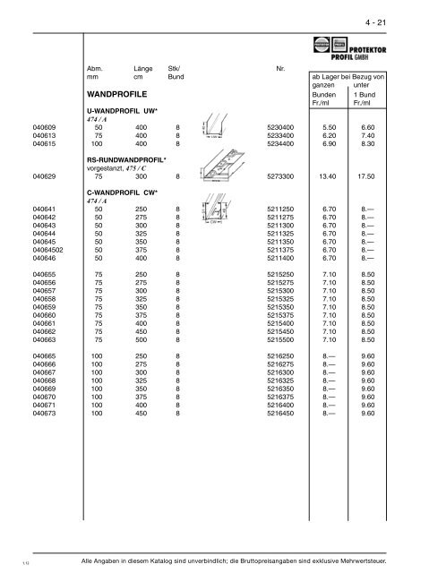 Preisliste 2012 - Baustoffe Einsiedeln AG