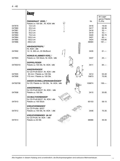 Preisliste 2012 - Baustoffe Einsiedeln AG