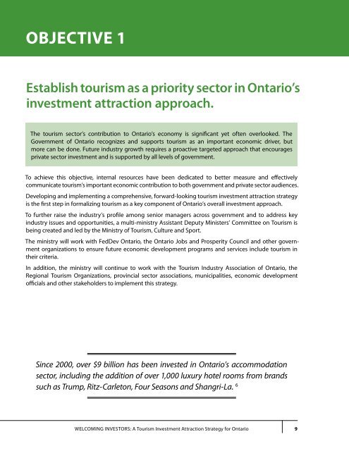 WELCOMING INVESTORS: - Ministry of Tourism - Ontario.ca