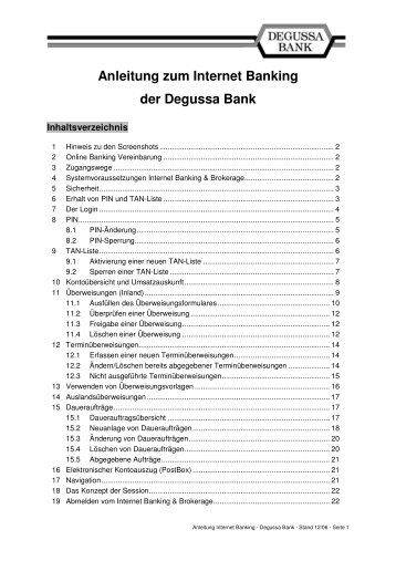 Anleitung zum Internet Banking der Degussa Bank - bei der ...