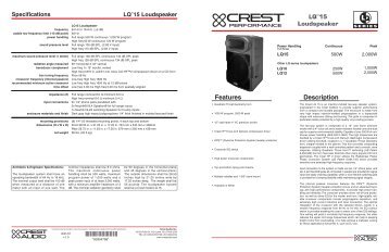 Specifications LQTM15 Loudspeaker - Crest Audio
