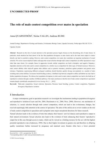 The role of male contest competition over mates in speciation