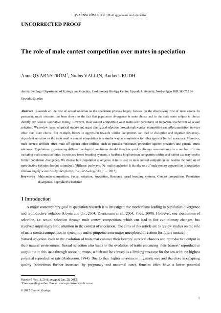 The role of male contest competition over mates in speciation