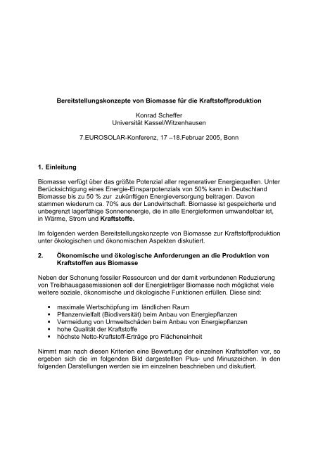 Bereitstellungskonzepte von Biomasse für die ... - Universität Kassel