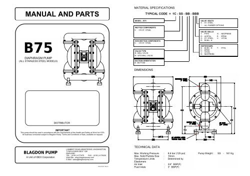 Manual And Parts Blagdon Pump