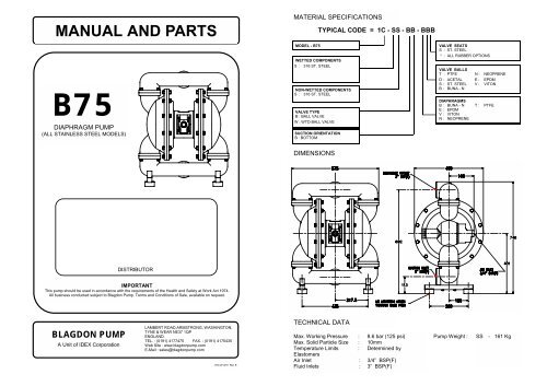 Manual And Parts Blagdon Pump