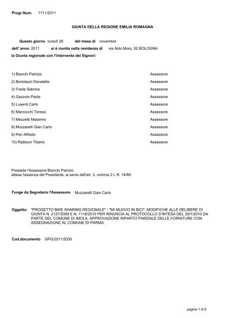 Delibera di Giunta n. 1711 del 28/11/2011 - Mobilità - Regione ...