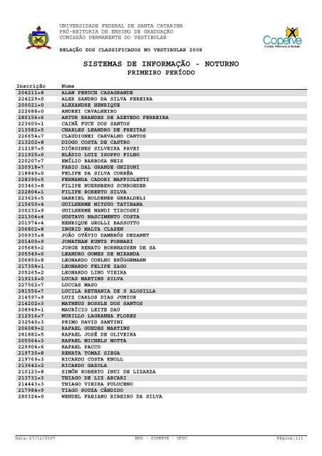 lista dos classificados.pdf - Vestibular UFSC/2008 - Universidade ...