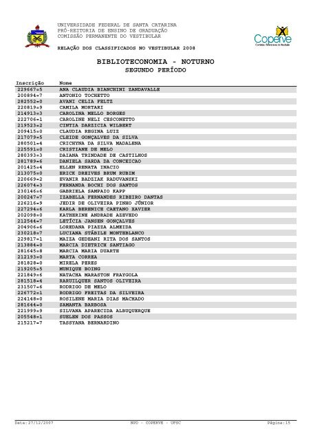 lista dos classificados.pdf - Vestibular UFSC/2008 - Universidade ...