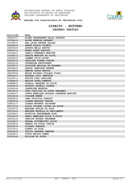 lista dos classificados.pdf - Vestibular UFSC/2008 - Universidade ...