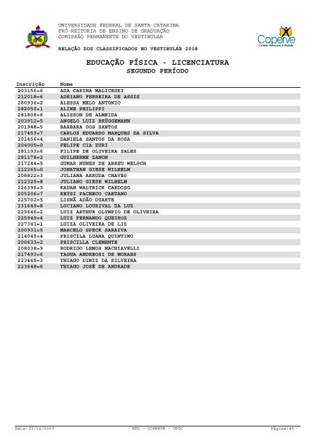 lista dos classificados.pdf - Vestibular UFSC/2008 - Universidade ...