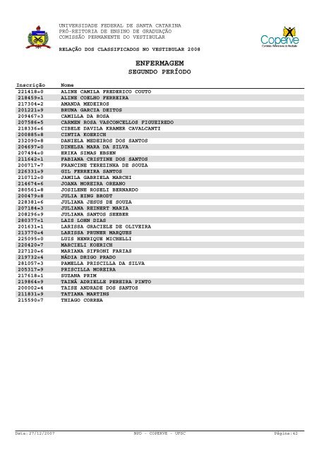 lista dos classificados.pdf - Vestibular UFSC/2008 - Universidade ...