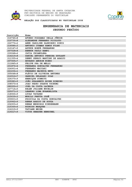 lista dos classificados.pdf - Vestibular UFSC/2008 - Universidade ...