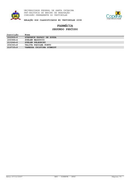 lista dos classificados.pdf - Vestibular UFSC/2008 - Universidade ...