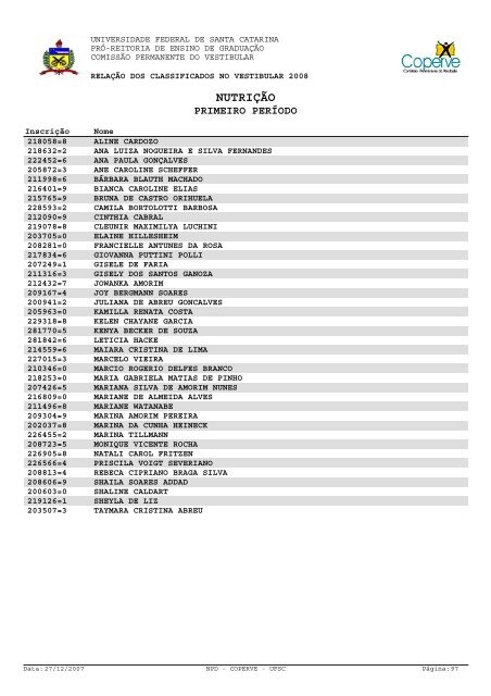 lista dos classificados.pdf - Vestibular UFSC/2008 - Universidade ...