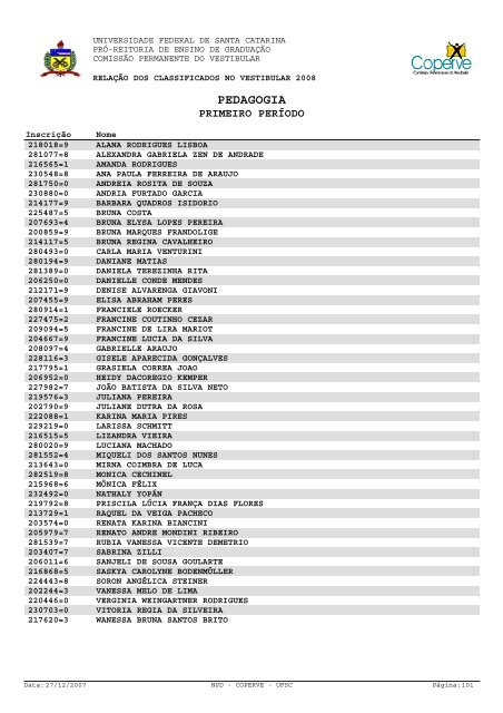 lista dos classificados.pdf - Vestibular UFSC/2008 - Universidade ...