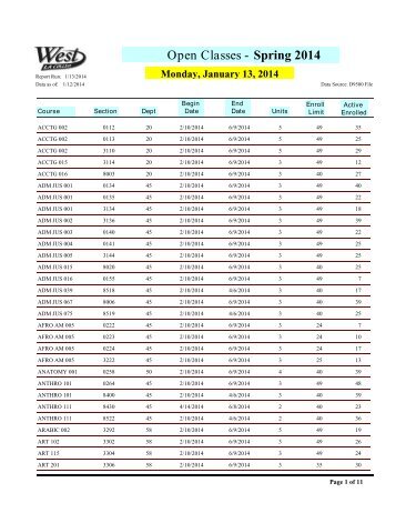 Open Class List - West Los Angeles College