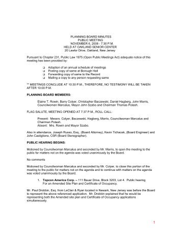 PLANNING BOARD MINUTES - Borough of Oakland