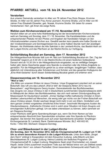 PFARREI AKTUELL vom 18. bis 24. November 2012 - St. Lamberti