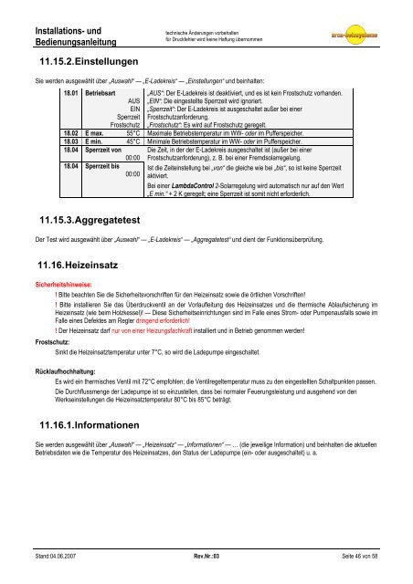 und Bedienungsanleitung LC2 T - Arca Heizsysteme ek