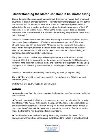 Understanding the Motor Constant in DC motor sizing
