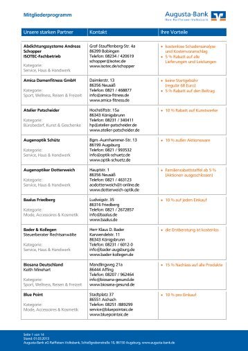 Partnerkatlog nach Alphabet (PDF) - Augusta-Bank eG Raiffeisen ...