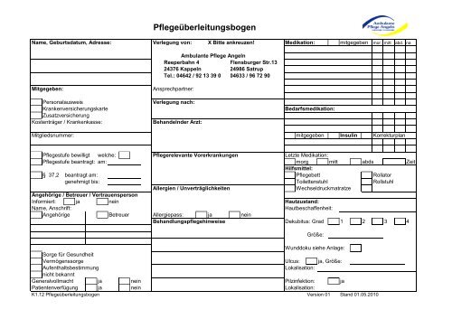 K1 12 Pflegeuberleitungsbogen Ambulante Pflege Angeln