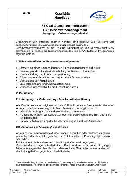 APA Qualitäts- Handbuch - Ambulante Pflege Angeln