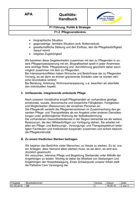 APA Qualitäts- Handbuch - Ambulante Pflege Angeln