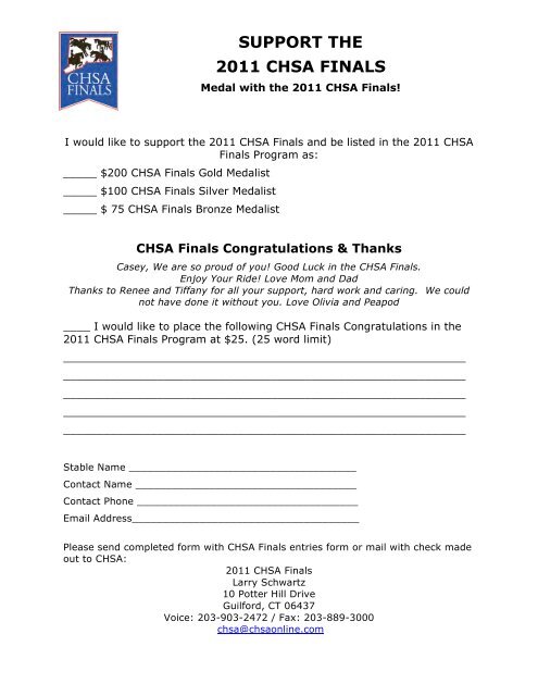 view the invitation package online - The CHSA Finals