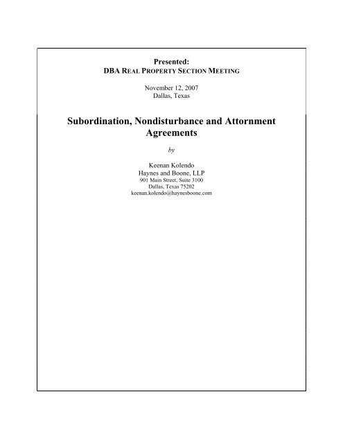 subordination, nondisturbance and attornment agreements