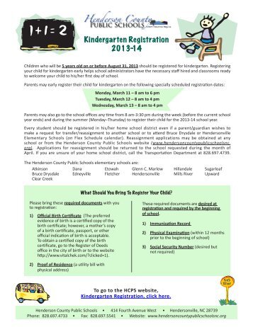 Kindergarten Registration 2013-14 - Henderson County Public ...