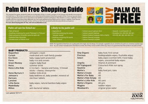 Palm Oil Free Shopping Guide - Auckland Zoo