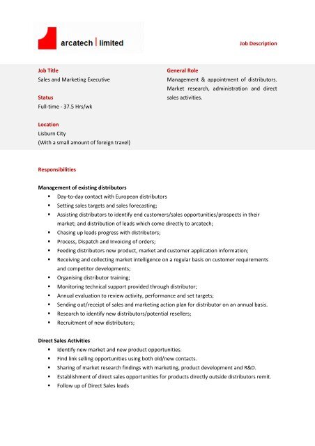 Job Description Job Title Sales and Marketing Executive Status Full ...