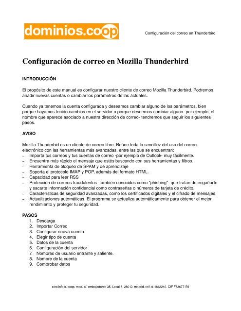 Configuración de correo en Mozilla Thunderbird