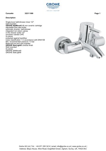 Description Single-lever bath/shower mixer 1/2" wall ... - GROHE