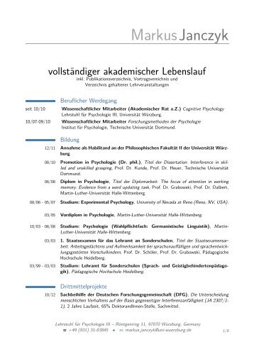 Full CV (in German) - Lehrstuhl fÃ¼r Psychologie III - UniversitÃ¤t ...