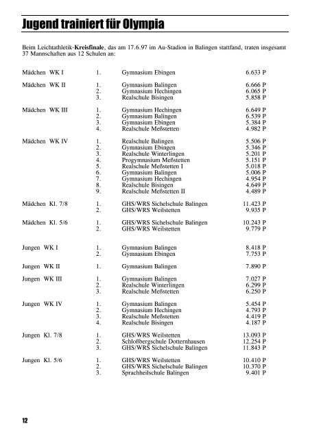 Leichtathletik im Zollernalbkreis 1997 - Leichtathletikkreis Zollernalb