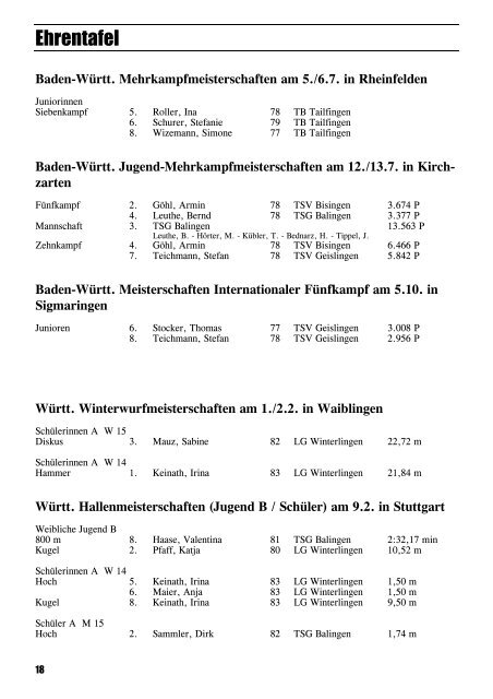 Leichtathletik im Zollernalbkreis 1997 - Leichtathletikkreis Zollernalb